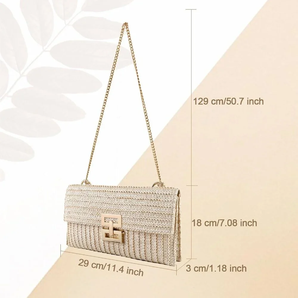 Straw Clutch Purse Crossbody Bag for Women Designer Evening Handbag Casual Summe - Picture 4 of 6